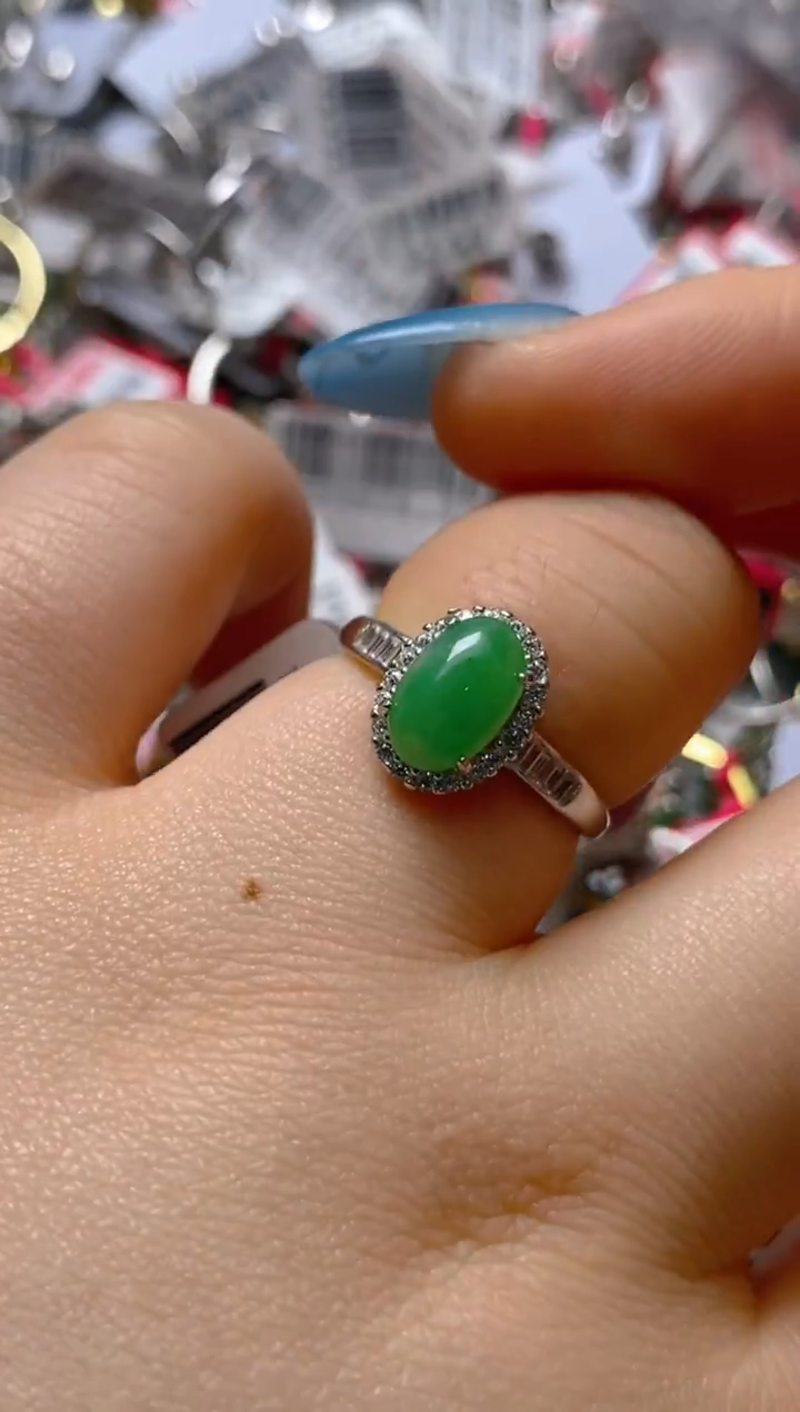 银S925镶嵌戒指翡翠百内无证书