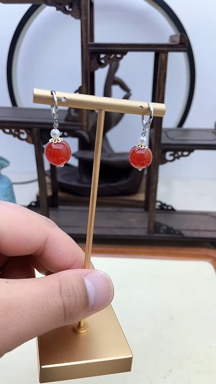 【闪购商品】南红玛瑙耳饰银S925镶嵌99号