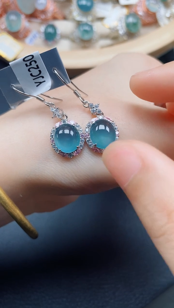 【闪购商品】翡翠耳饰银S925镶嵌翡翠