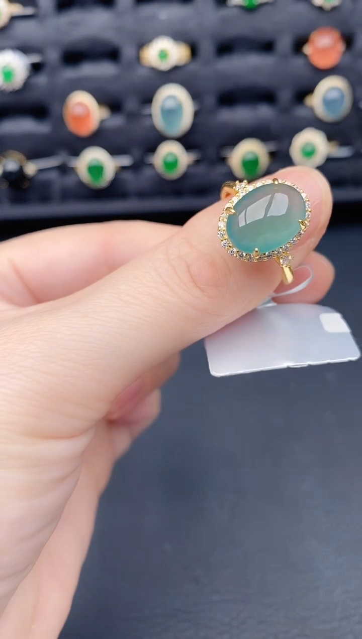 银S925镶嵌戒指翡翠天然a货翡翠104