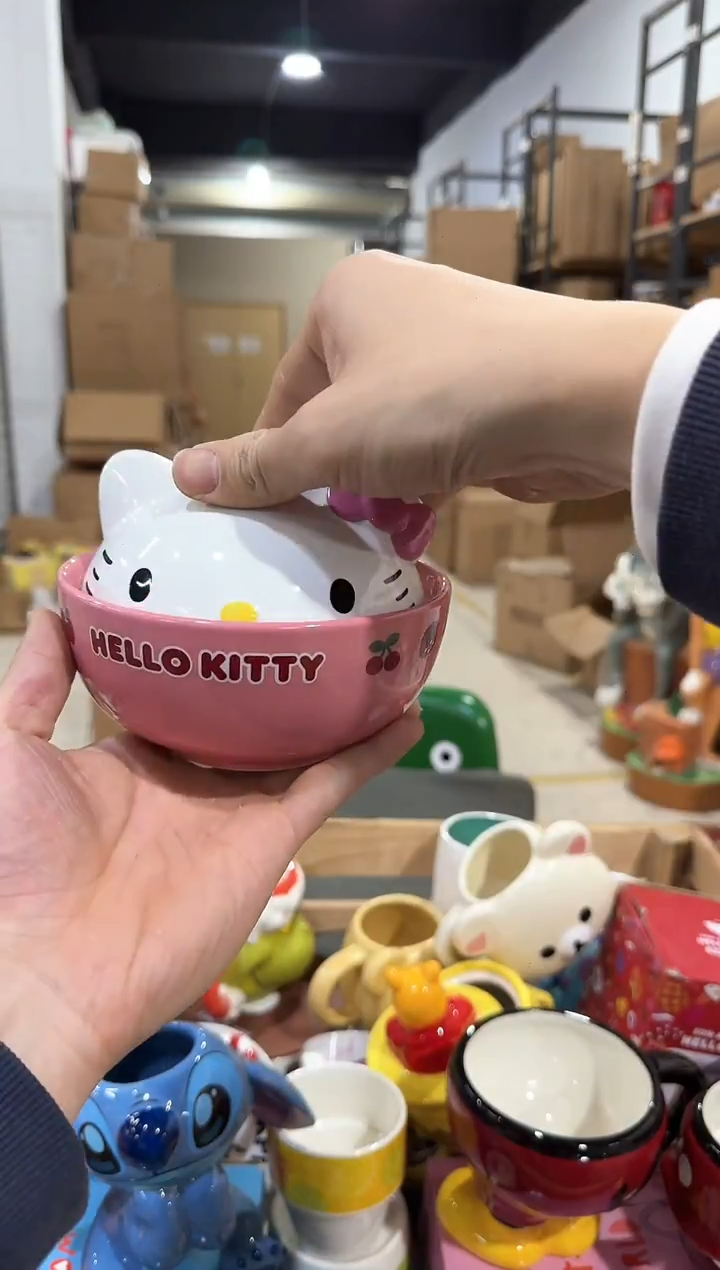 瓷片B款原盒kt猫带盖泡面碗