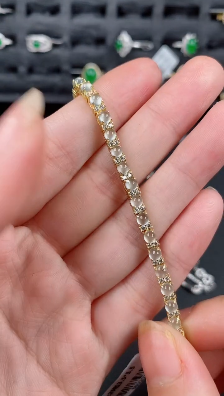 银S925镶嵌手链翡翠天然a货翡翠383