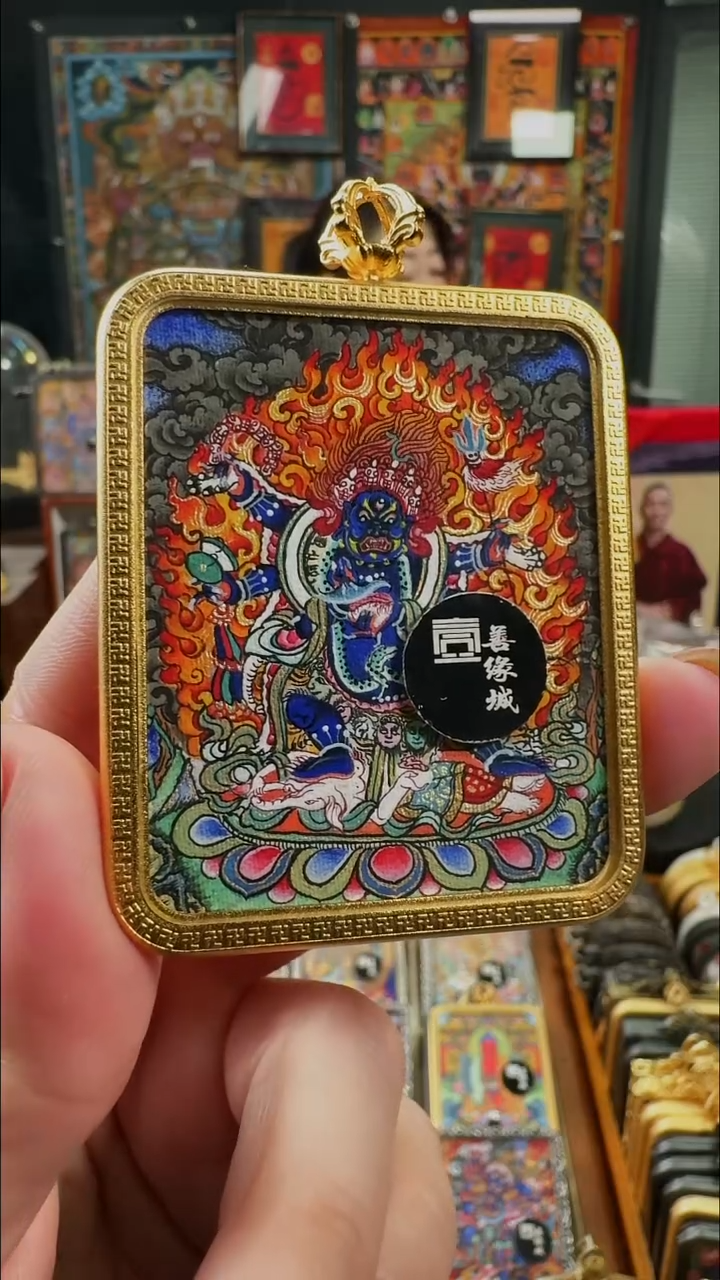 吊坠壹善缘城手绘唐卡黑六臂