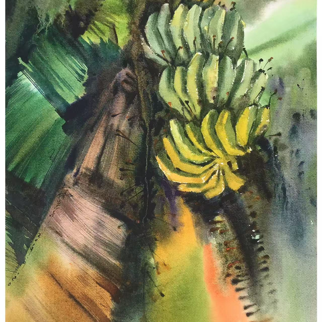 创意手绘水彩现代装饰性画作潘建中《果实》38X57cm