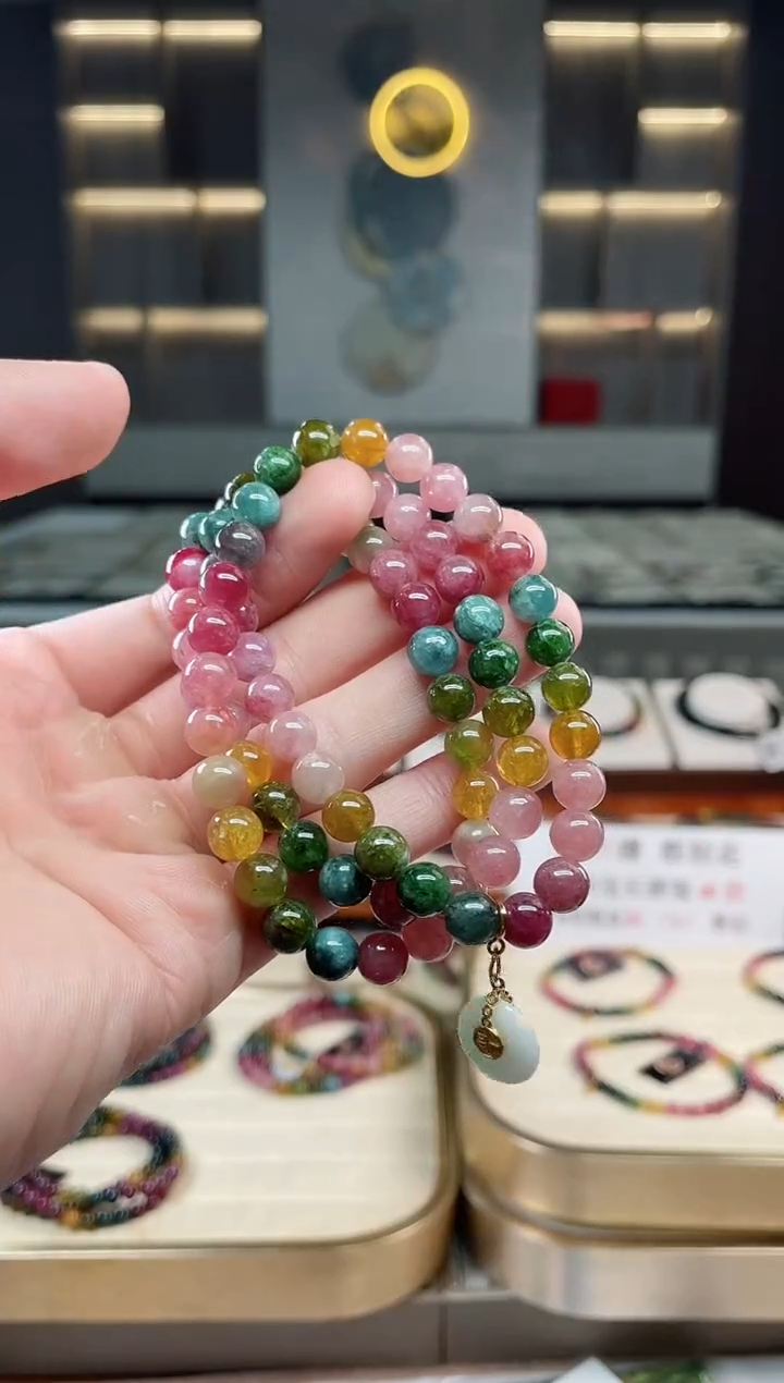 未镶嵌老矿碧玺彩虹三圈手串7mm+碧玺多样性发一条xion