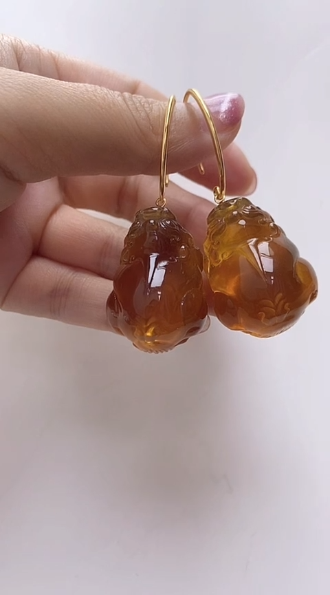 【闪购商品】琥珀裸石银S925镶嵌琥珀耳坠