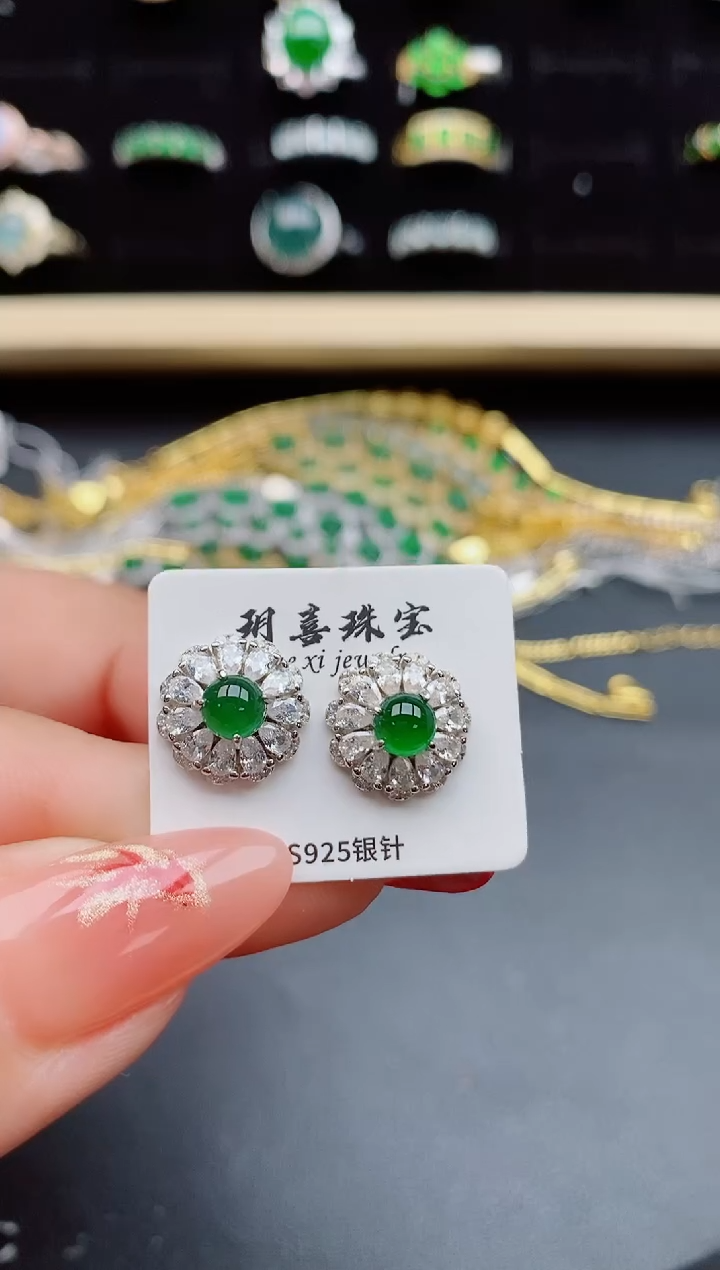 【闪购商品】翡翠耳饰银S925镶嵌321321