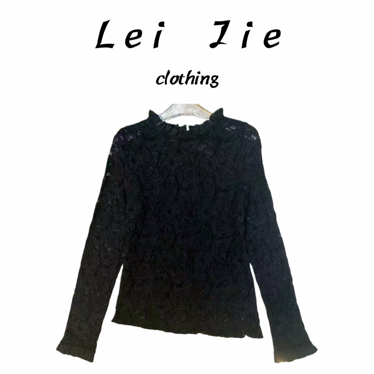 【Lei Jie】法式甜心圆领木耳设计植绒蕾丝上衣484