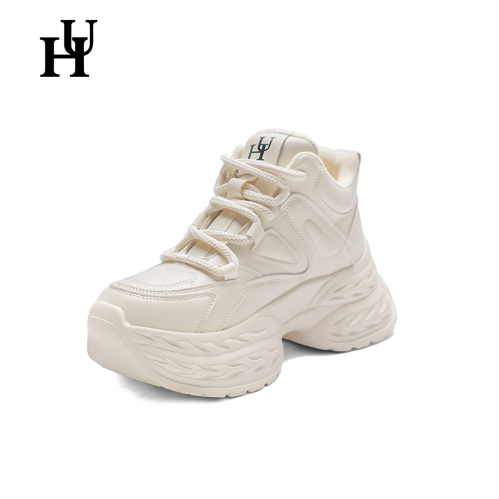 HU新款运动鞋厚底时尚明星同款加绒厚老爹鞋保暖舒适系带女鞋女款