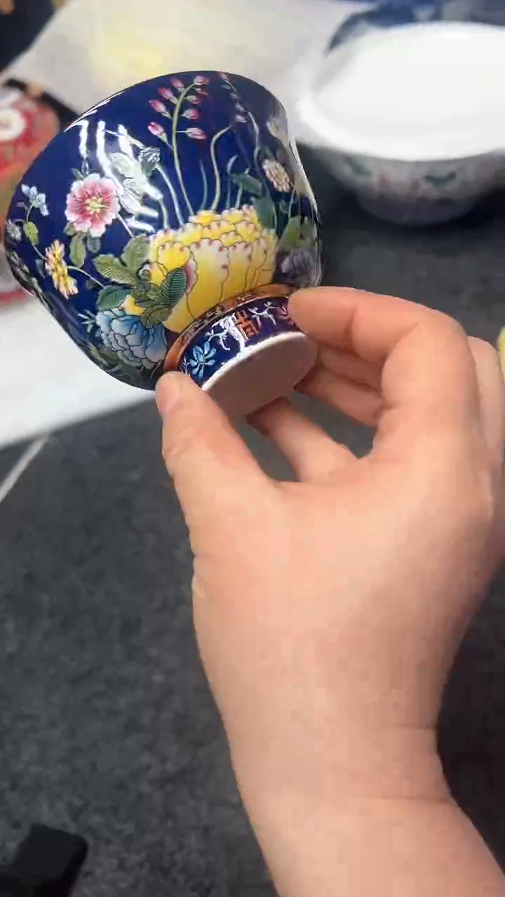 【闪购商品】摆件宝石蓝花高足碗杯