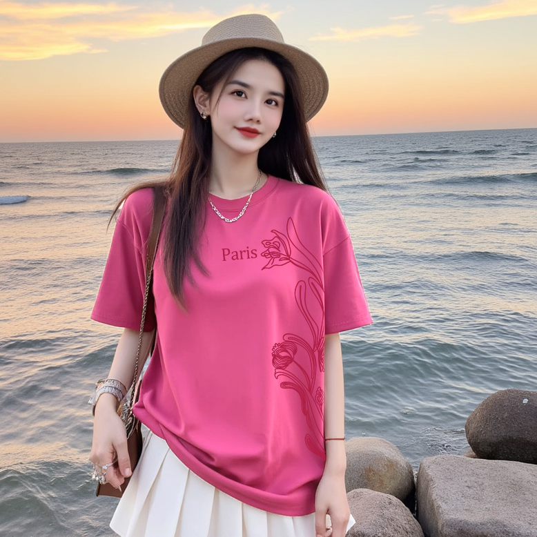 【摇曳百合】纯棉宽松高品质圆领印花夏季时尚百搭T恤纯棉琥珀流