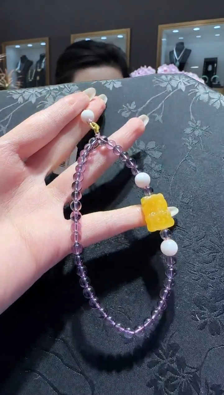 【闪购商品】紫晶手机链未镶嵌紫水晶蜜蜡小熊手机链