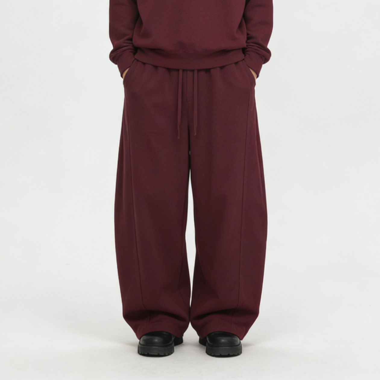 羊毛混纺秋冬垂感阔腿休闲裤子男士宽松百搭长裤抽绳松紧腰9213