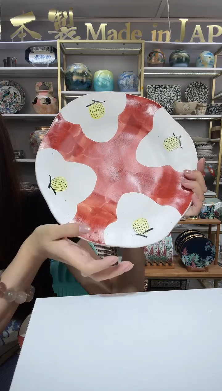 陶瓷赤绘大平盘27cm-白山茶