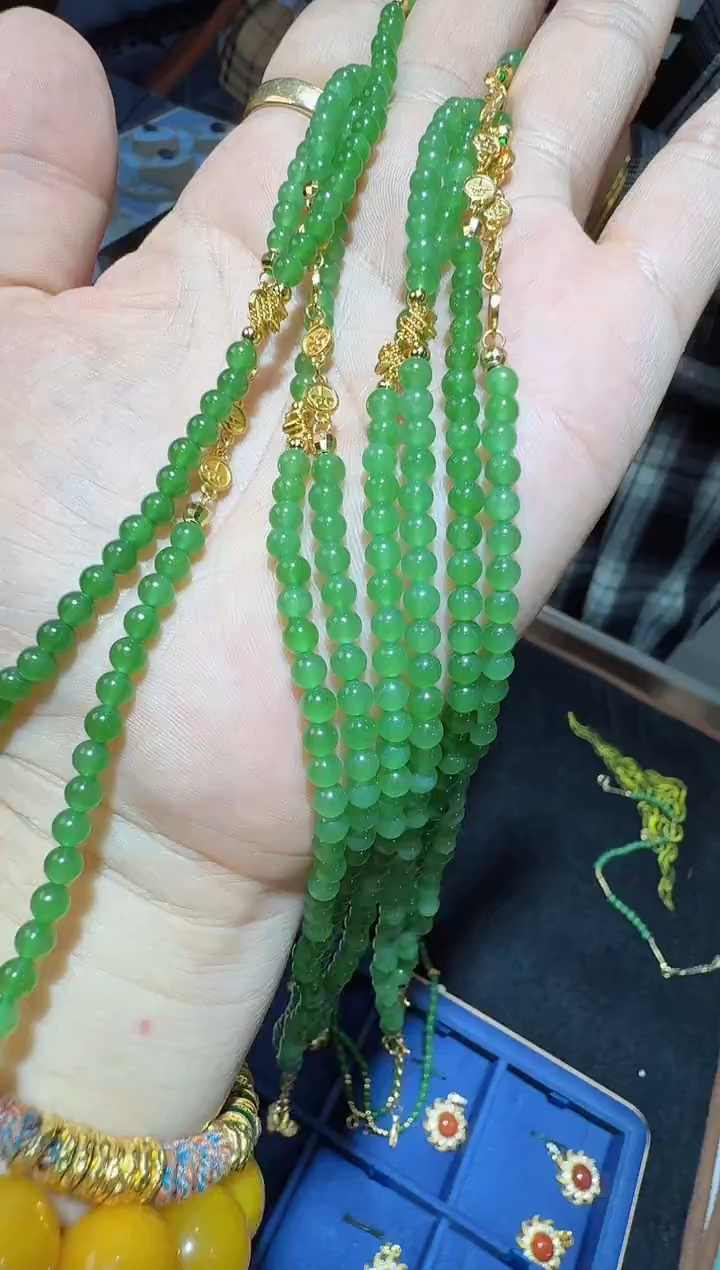 【闪购商品】和田玉颈饰未镶嵌冰绿万能扣珠珠项链 C10 多样性发一