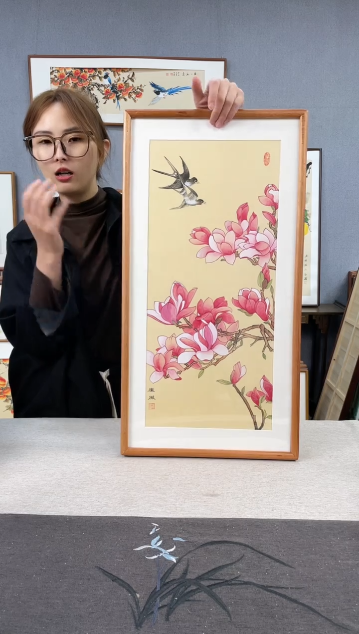 【闪购商品】国画手写手绘带框作品-35*68-玉兰