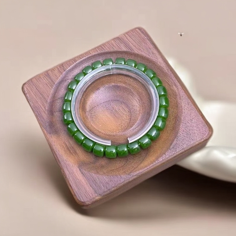 【佳玺精选】049 天然玉石 菠菜绿直切8mm