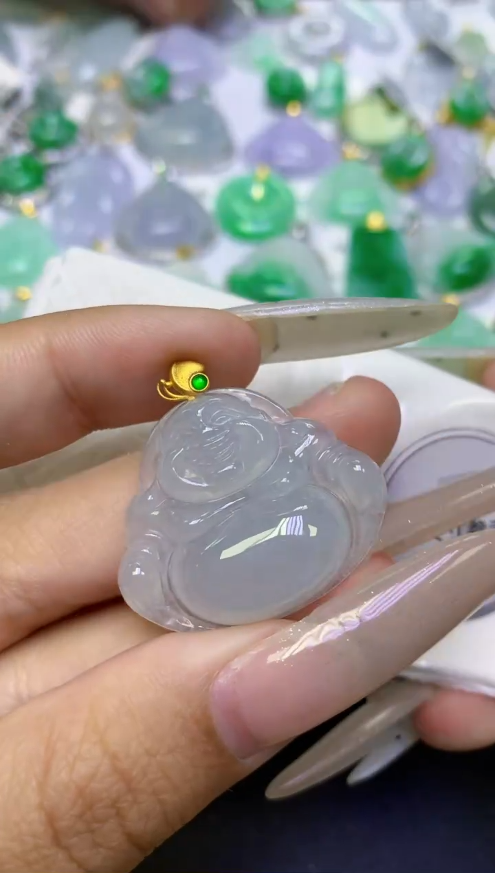 颈饰18K金镶嵌翡翠天然缅甸翡翠A货百元以上9元证书费自理