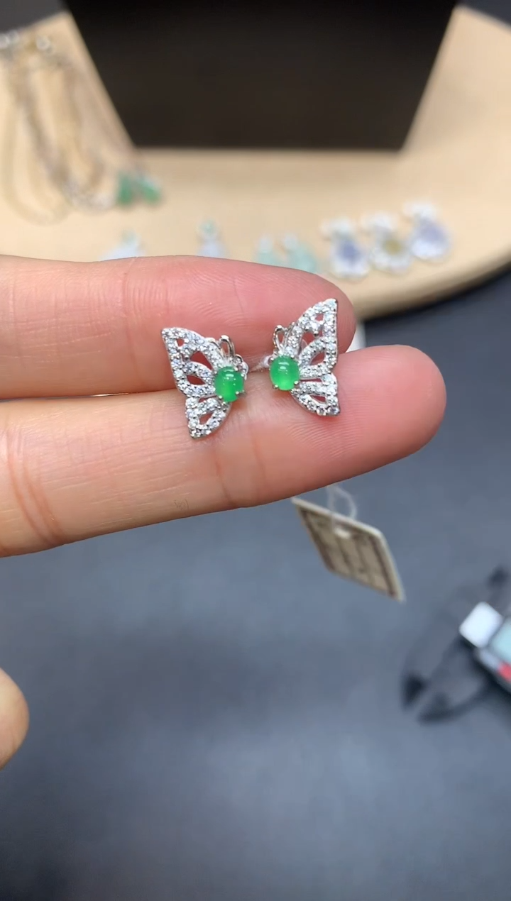 【闪购商品】翡翠耳饰银S925镶嵌蛋面【多样性发其一】