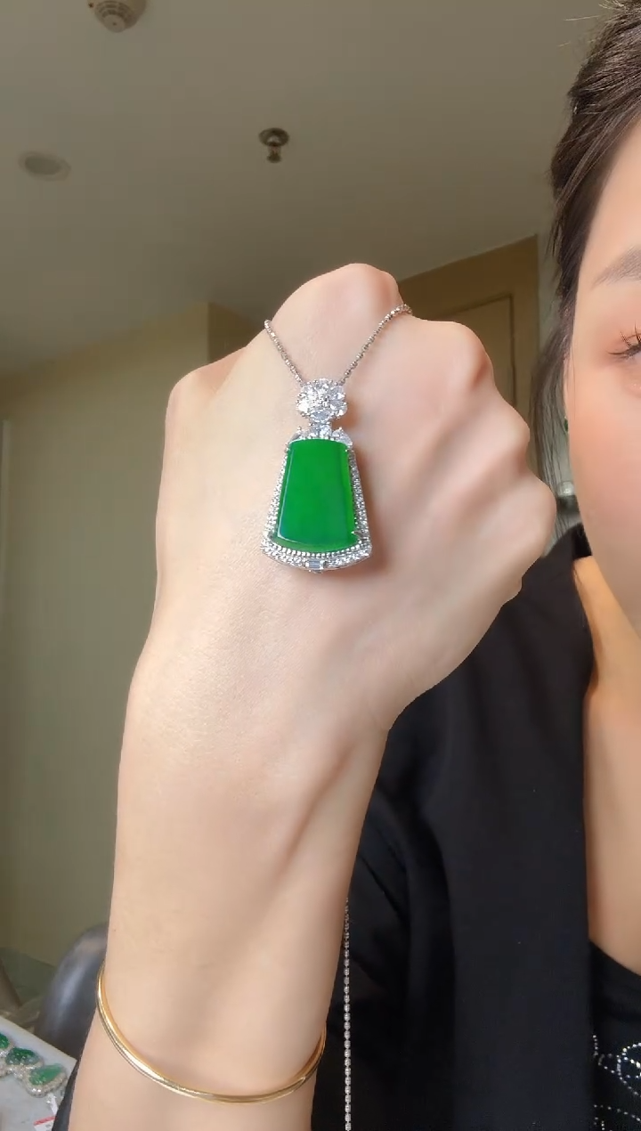 翡翠银S925镶嵌吊坠(不含链)天然翡翠吊坠