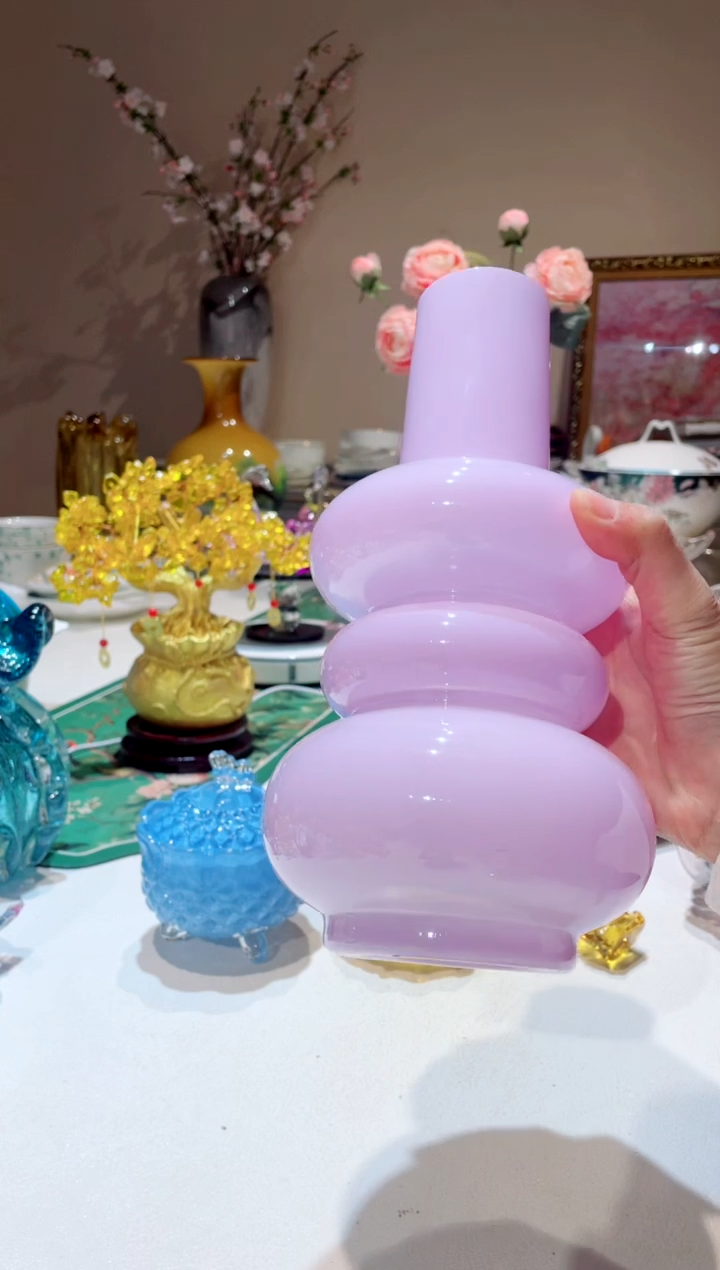 【闪购商品】琉璃手工艺品香芋紫三层葫芦花瓶 微瑕