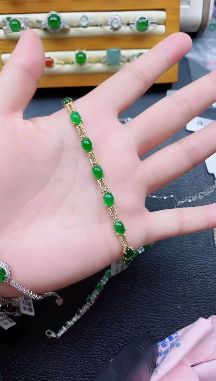 银S925镶嵌戒指翡翠皆**往1