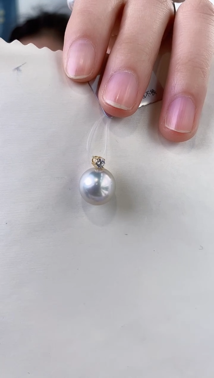 【闪购商品】海水珍珠吊坠(不含链)18K金镶嵌11-12澳白珍珠吊坠