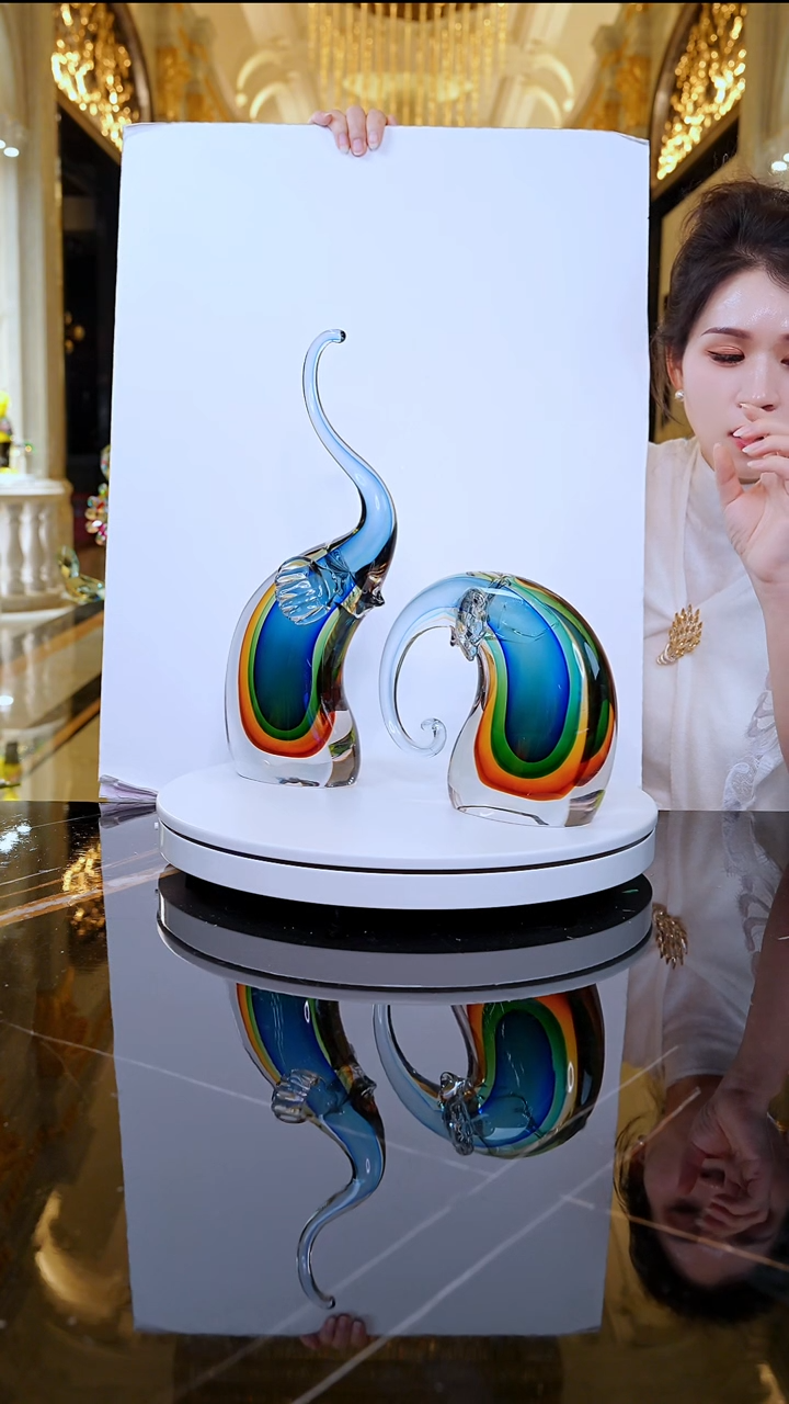 摆件YB00081+YB00082蓝色大象组合