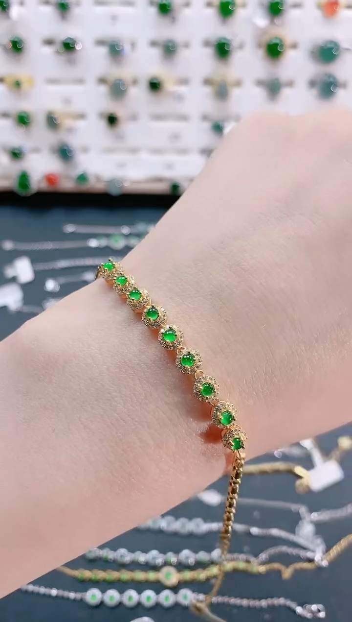 【闪购商品】翡翠手链银S925镶嵌天然翡翠