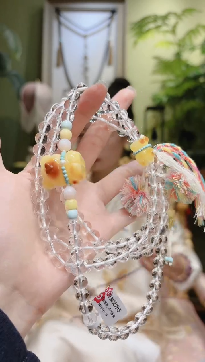 【闪购商品】水晶斜挎未镶嵌蜜蜡熊流苏白水晶斜挎