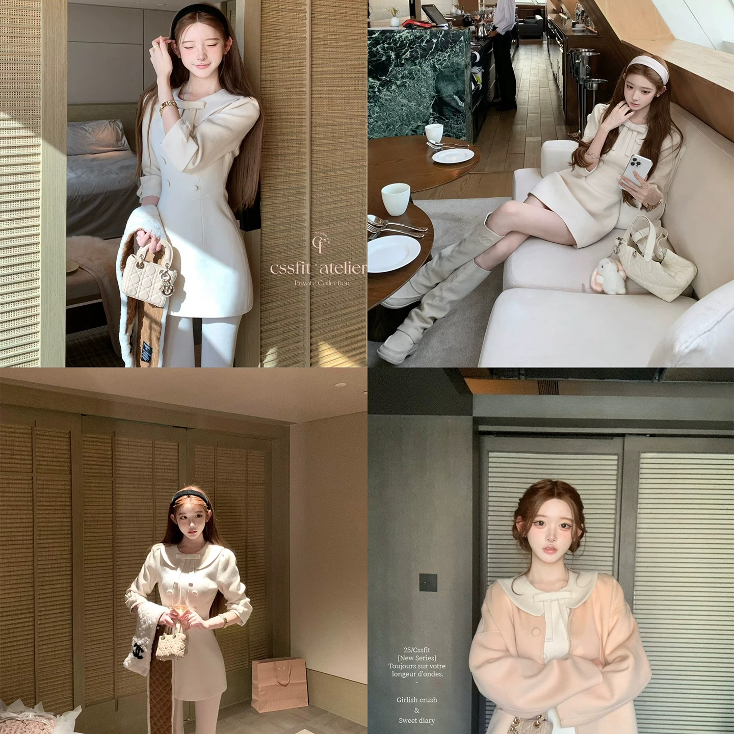 牛奶酒酿 奶油彼得潘翻领蝴蝶结双排扣收腰连衣裙女