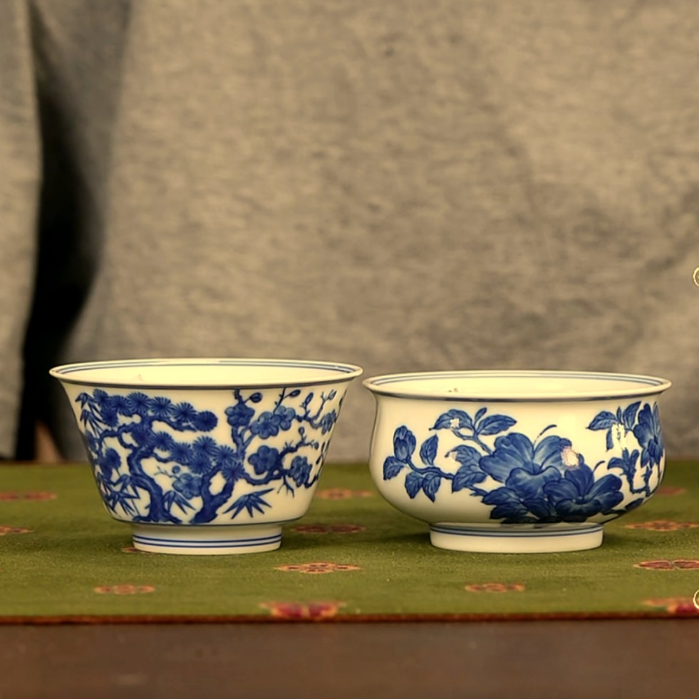 【小乔赏瓷】沐茗古韵青花松竹梅马蹄杯+青花炉式杯