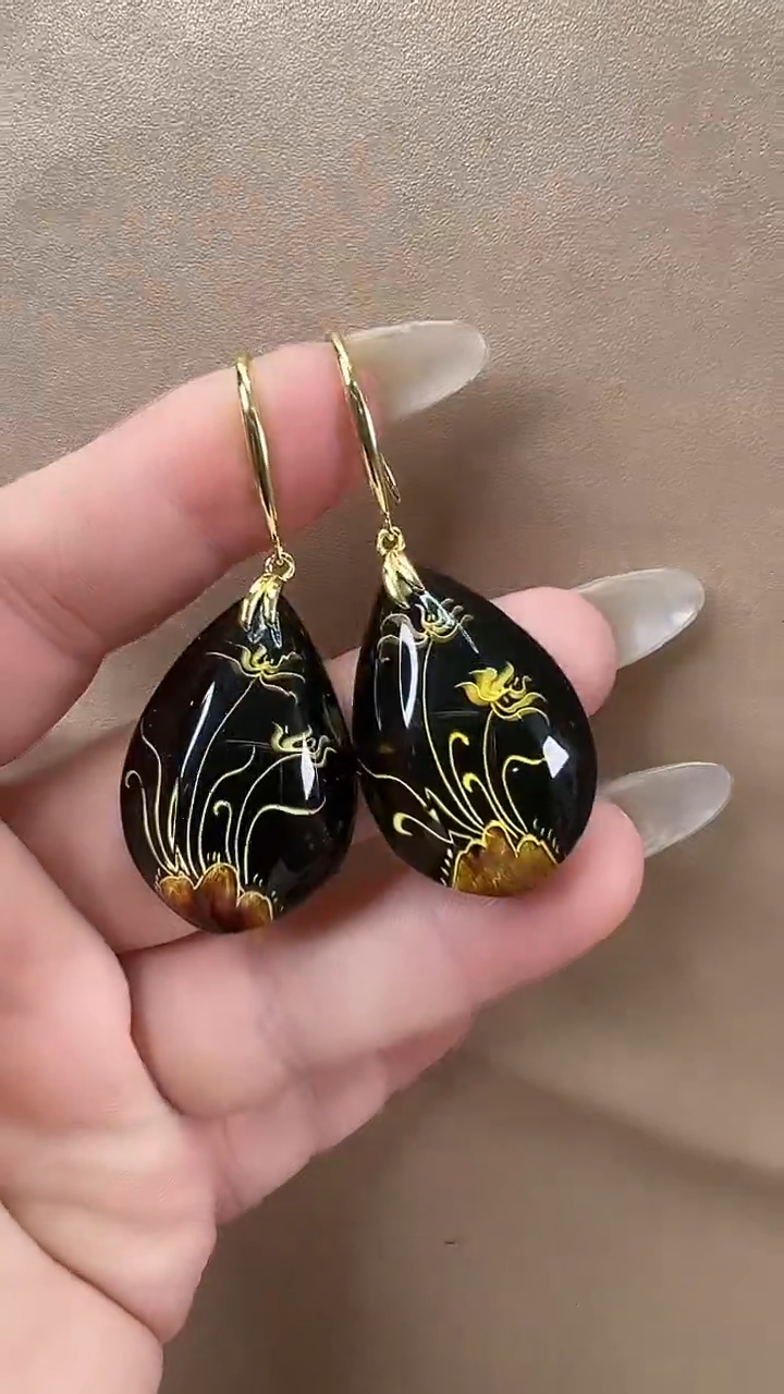 琥珀颈饰未镶嵌耳环