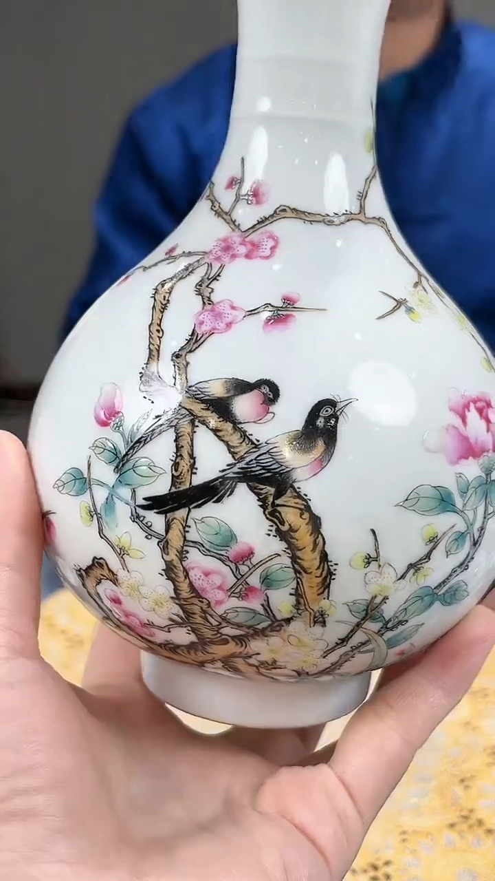 【闪购商品】官窑瓷画院959官窑瓷画院花鸟蒜头瓶