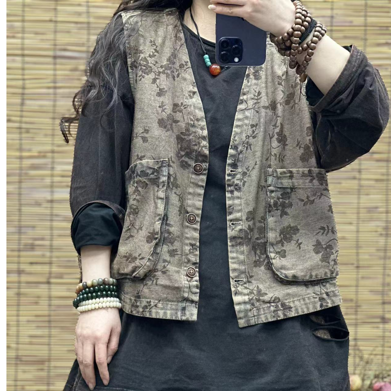 HY    2626印花两口袋牛仔马夹