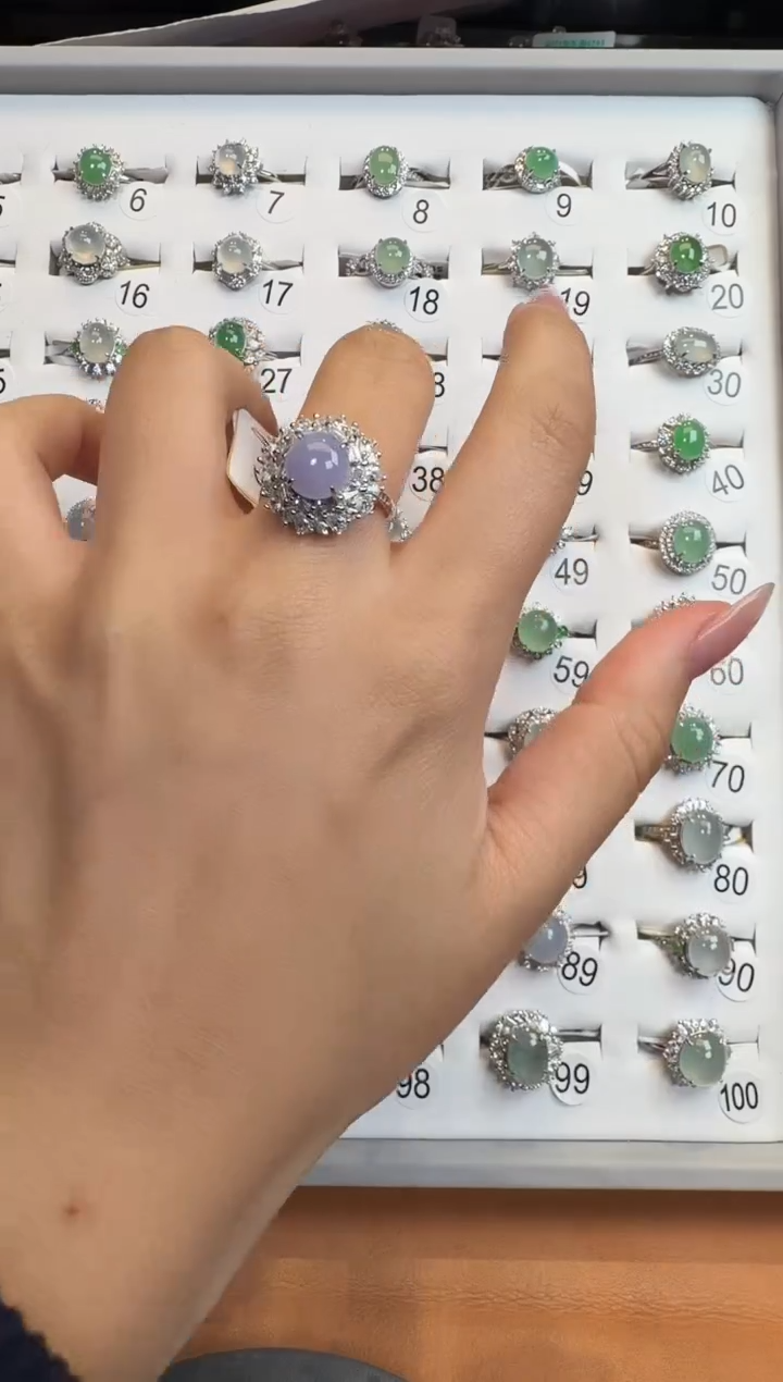 银S925镶嵌戒指翡翠925银镶A货翡翠戒指211