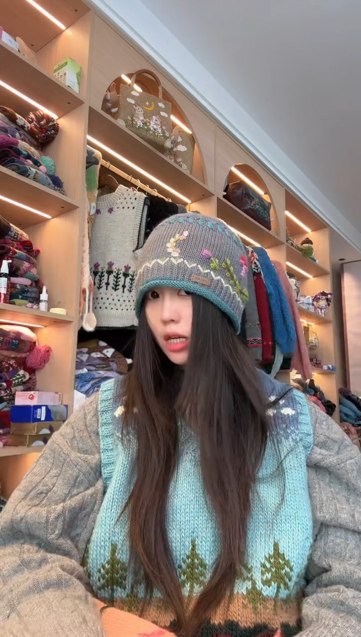 羊毛美利奴灰蓝卷边帽