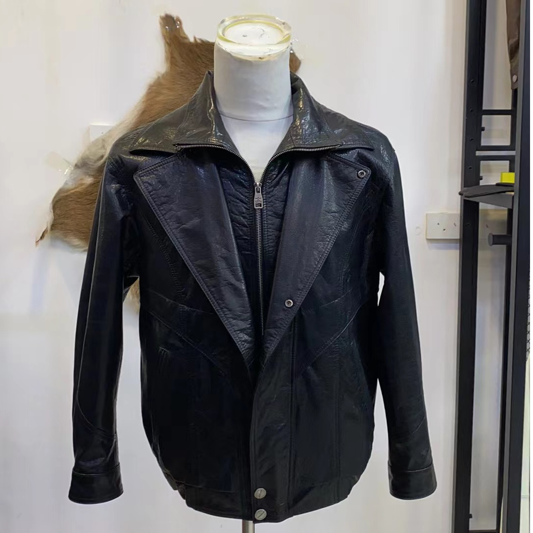 超帅气油蜡牛皮时尚翻领真皮皮衣皮夹克2025黑色短款秋冬休闲9832