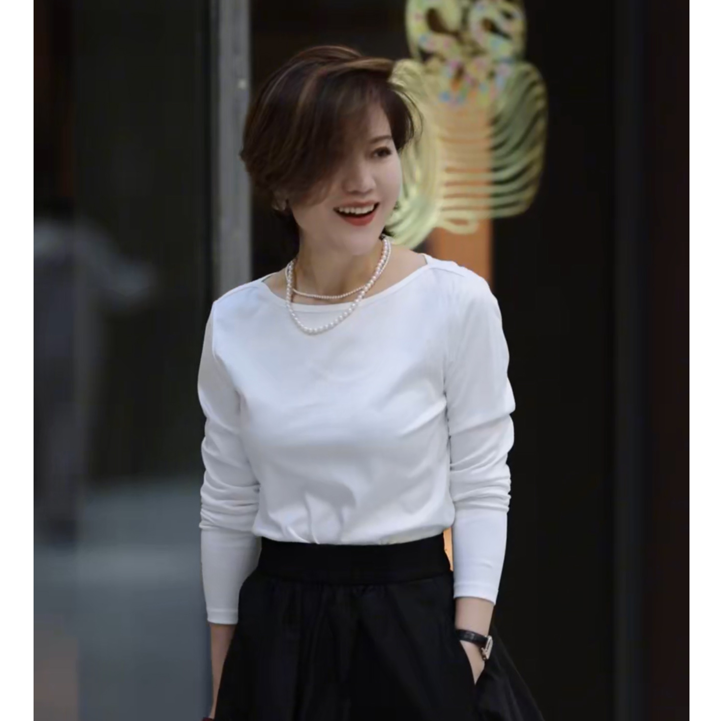 气质简约百搭船领长袖T恤