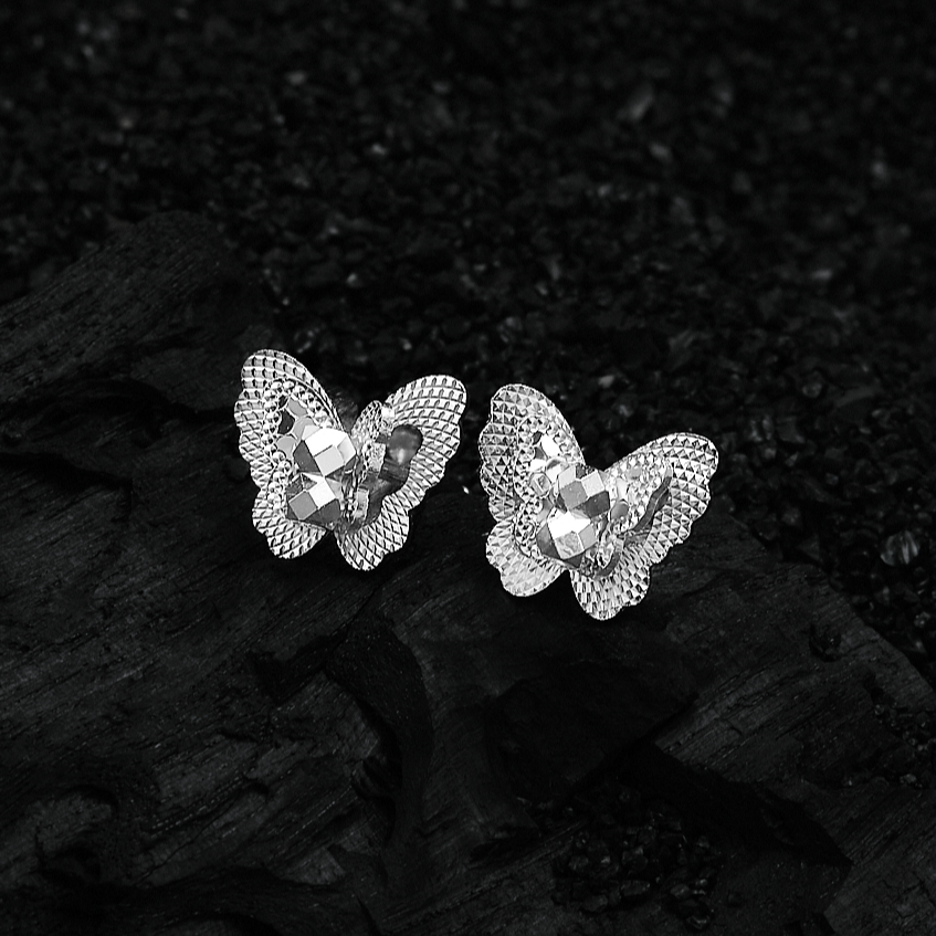 足银耳饰 足银990蝶影爆闪耳钉 时尚气质 （EH9786）