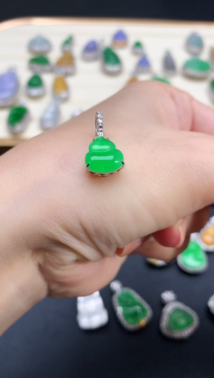 翡翠18K金镶嵌吊坠(不含链)葫芦|4980+0