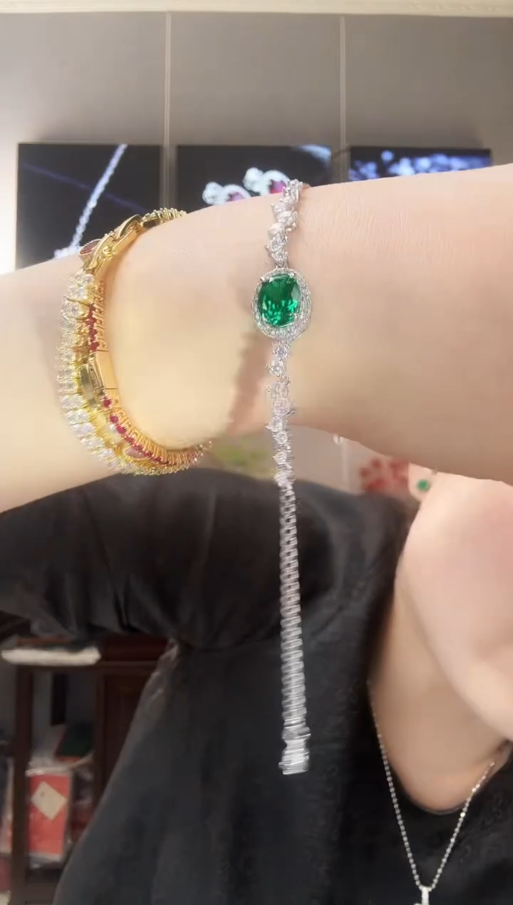 主播定制链接 绿色椭圆手链3ct