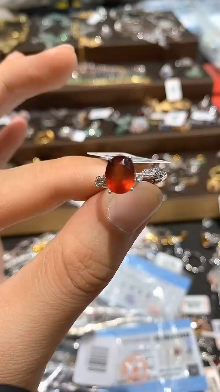 【闪购商品】石榴石戒指银S925镶嵌戒指
