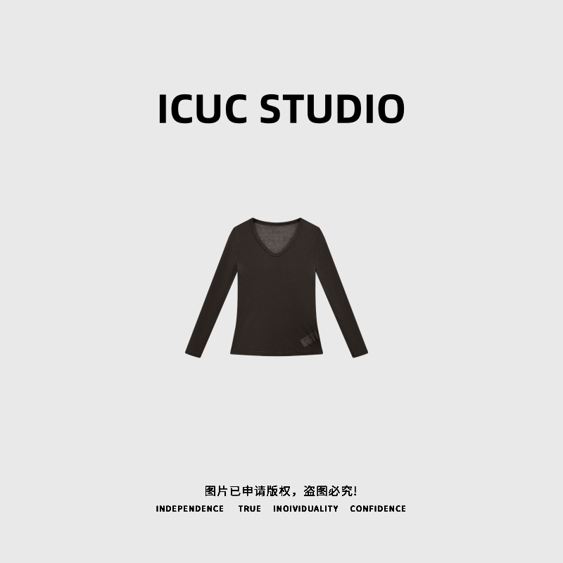 ICUC STUDIO-【轻奢系列】琥珀流光风天丝羊毛V领长袖打底衫11681