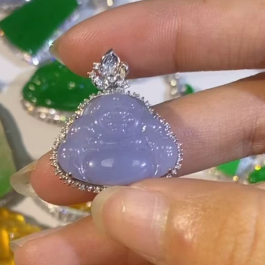 缅甸天然翡翠高冰紫色佛公