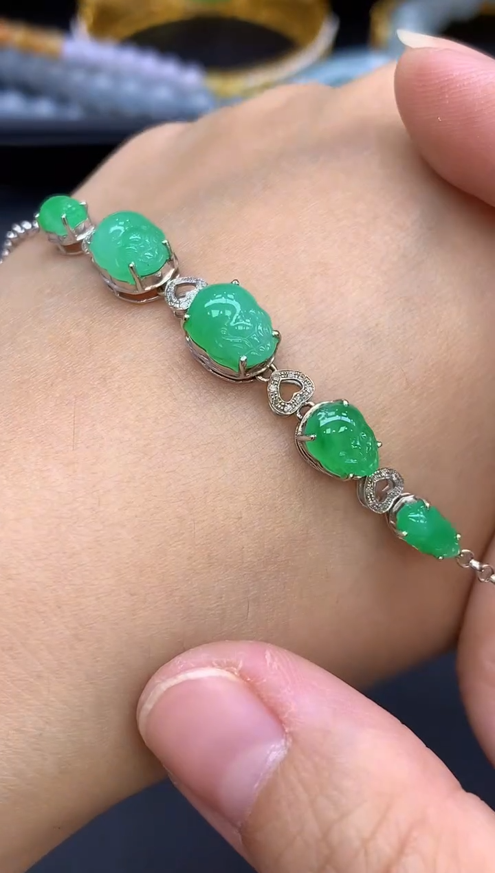 18K金镶嵌手链翡翠610-中国好珍宝