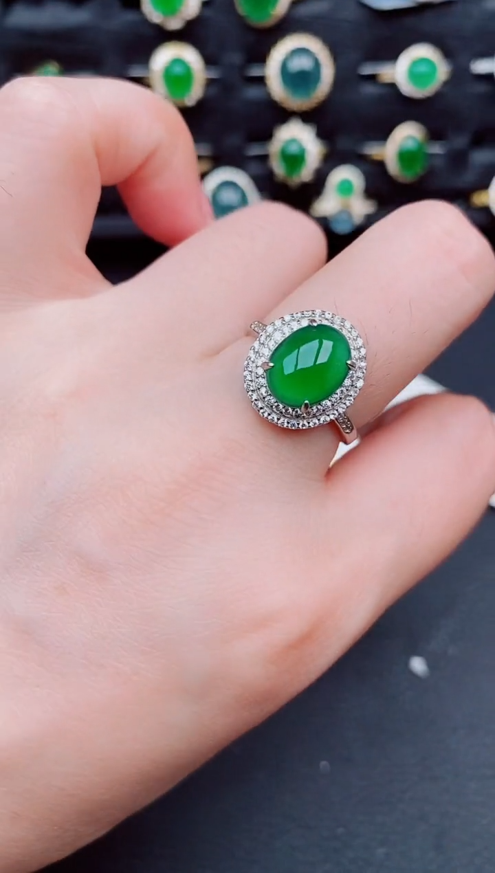 翡翠戒指银S925镶嵌天然a货翡翠267
