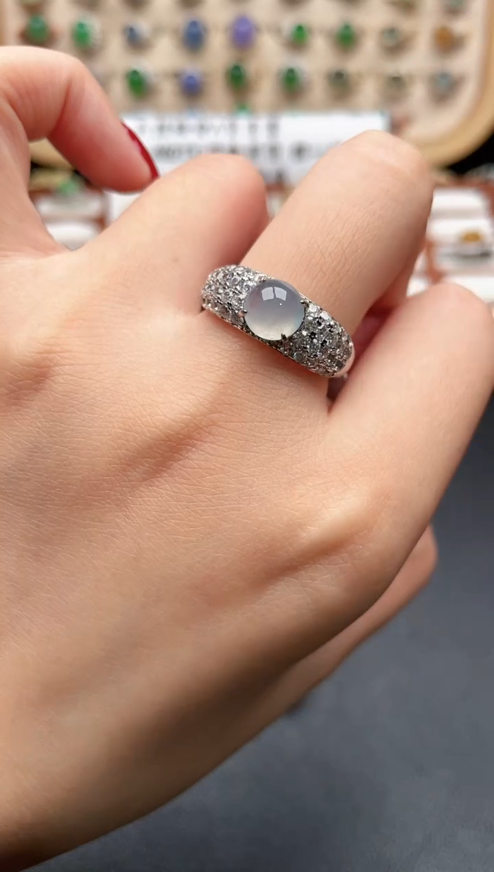 银S925镶嵌戒指翡翠一物一证一礼盒