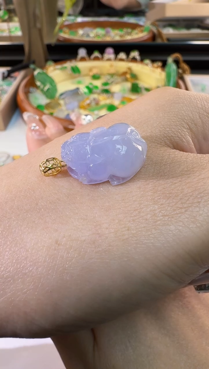 【闪购商品】翡翠颈饰18K金镶嵌缅甸A货翡翠吊坠