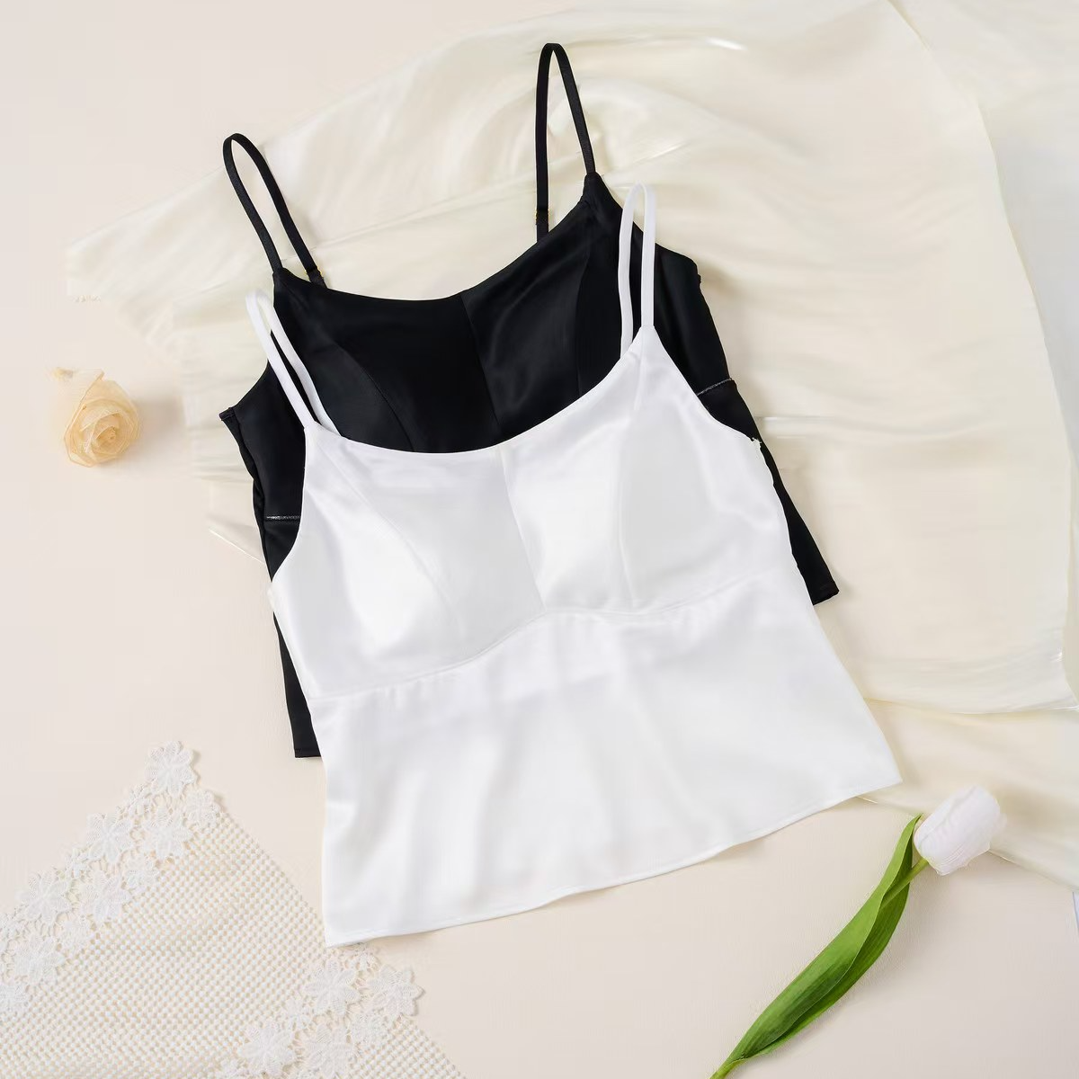 醋酸缎面性感女吊带背心带胸垫美背 可外穿内搭打底女装5266